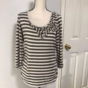 AGB Striped Long Sleeve Ruffle Top Size Medium